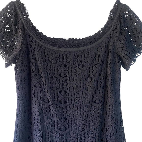 Shoshanna Crochet Black Lace Cap Sleeve Above Knee Cocktail LBD Dress SZ 8 - Picture 3 of 12